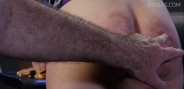  Already bruised butt taking cane strokes